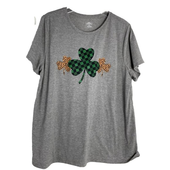 Celebrate Together St Patrick's Day T-shirt Women's Clover Gingham Gray  XL - Picture 1 of 9